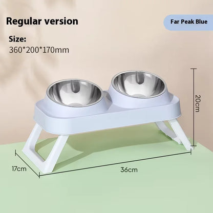 Stainless Steel Foldable Pet Bowl Double Dish - Elevated Feeder with Neck Support Anti-Tip Design for Cats Dogs