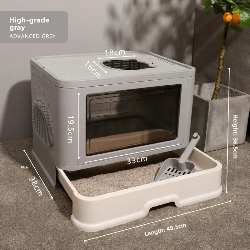Large Closed Foldable Top Entry Cat Litter Box Automatic Self Cleaning Odor Control Anti Splash Easy Clean Cat Toilet Pet