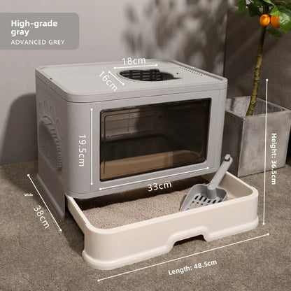 Large Closed Foldable Top Entry Cat Litter Box Automatic Self Cleaning Odor Control Anti Splash Easy Clean Cat Toilet Pet