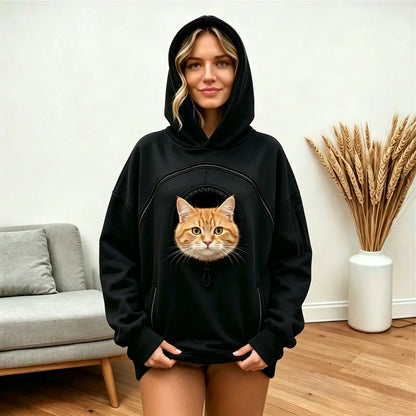 Women Zipper Pocket Pet Hooded Pullover Hoodie Shirt For And Winter Hoodie Women Baggy