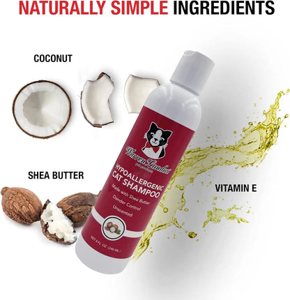 Hypoallergenic Cat Shampoo & Conditioner 8 oz – Unscented, Shea Butter Moisturizing, Soap-Free 2-in-1 for Dander & Allergy Contr