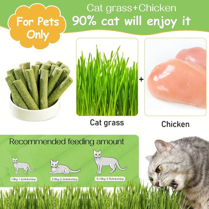 100g Cat Grass Teething Stick: Natural Dried, Teeth Cleaning & Hairball Removal Treats