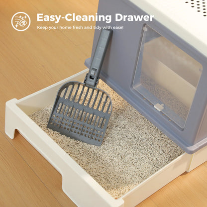 Enclosed Cat Litter Box with Scoop, Large Litter Box for Indoor, Cat Toilet with Lid, Pull-Out Drawer, Top Exit Anti-Tracking
