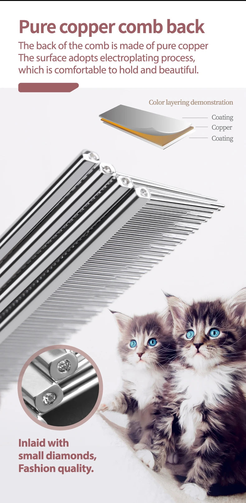 Fenice Professional Anti-Corrosion Grooming Comb For Dogs Cats Tapered Stainless Steel Pins Pet Grooming Supplies