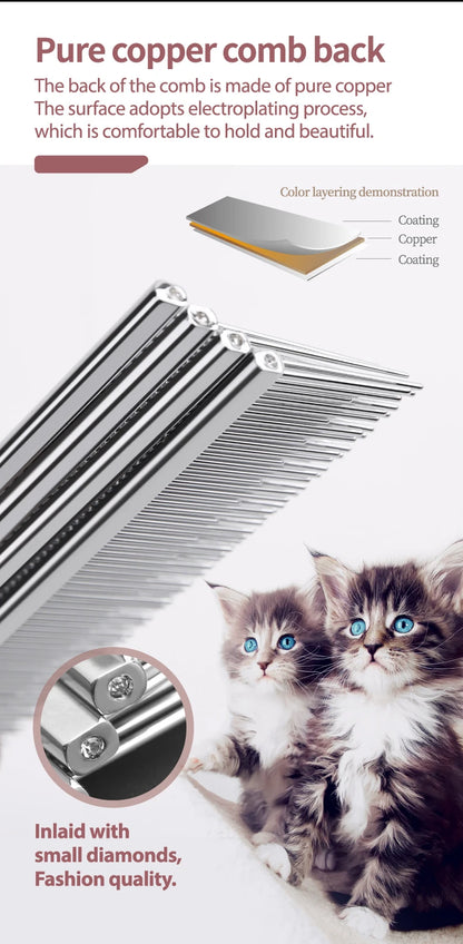 Fenice Professional Anti-Corrosion Grooming Comb For Dogs Cats Tapered Stainless Steel Pins Pet Grooming Supplies