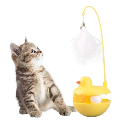 {QTG333} Tumbler Cat Teaser Toy With Removable Feathers & Bells - Self Amusing Kitten Play Wand Easy To Clean And Reassemble