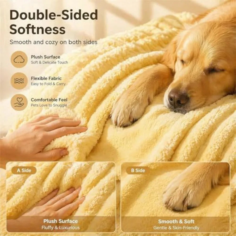 Emotional Support Blanket Yellow, Dog Mood Calming Blanket, Ribbed Flannel Soft Double-Sided Plush Pet Blanket for Dogs and Cat
