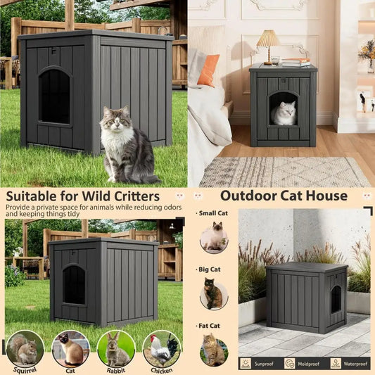 Weatherproof Insulated Outdoor Cat House – Durable Winter Shelter for Feral & Domestic Cats (Black) - Pet Suppie