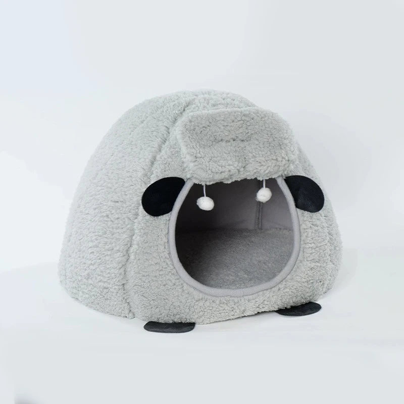 BOOTEELY Winter Warm Sheep Shape Cat Villa Semi-Closed Three-Dimensional Cat House Four Seasons Universal Cat Bed