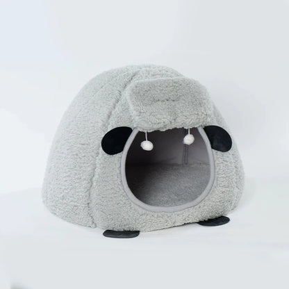 BOOTEELY Winter Warm Sheep Shape Cat Villa Semi-Closed Three-Dimensional Cat House Four Seasons Universal Cat Bed
