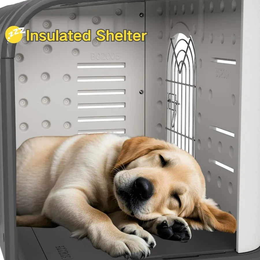 DoubleWall Insulated Plastic Dog House for Outdoor and Indoor Use Waterproof and Durable Shelter with Elevated Floor and Air Ve