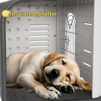 DoubleWall Insulated Plastic Dog House for Outdoor and Indoor Use Waterproof and Durable Shelter with Elevated Floor and Air Ve
