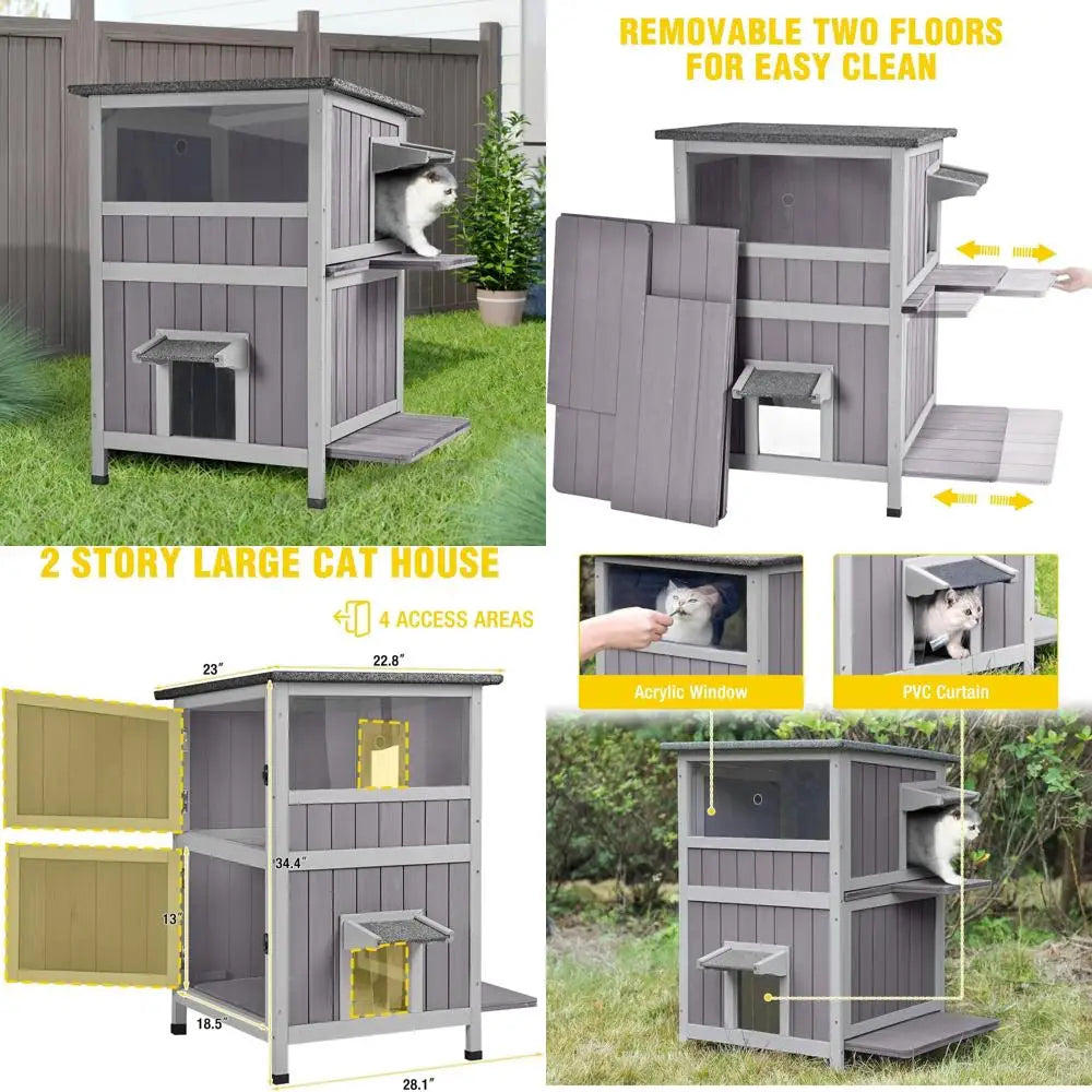 Waterproof Outdoor Cat Shelter - 2-Story Feral Kitty House for Winter, Suitable for Indoor and Outdoor Use