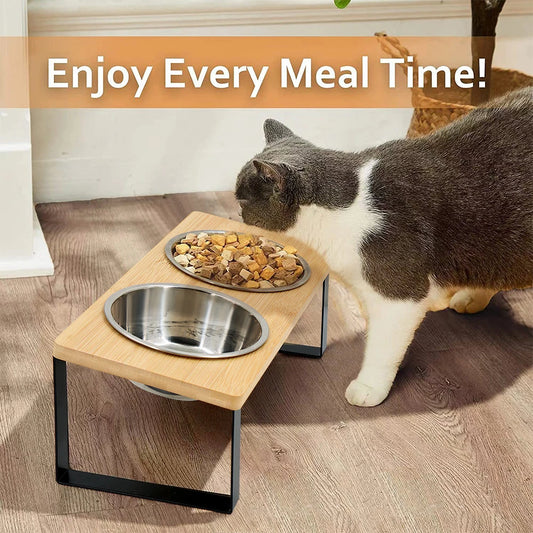 15° tilted heightened pet bowl heightened dog bowl with stainless steel food bowl feeder suitable for cats and puppies - Pet Suppie