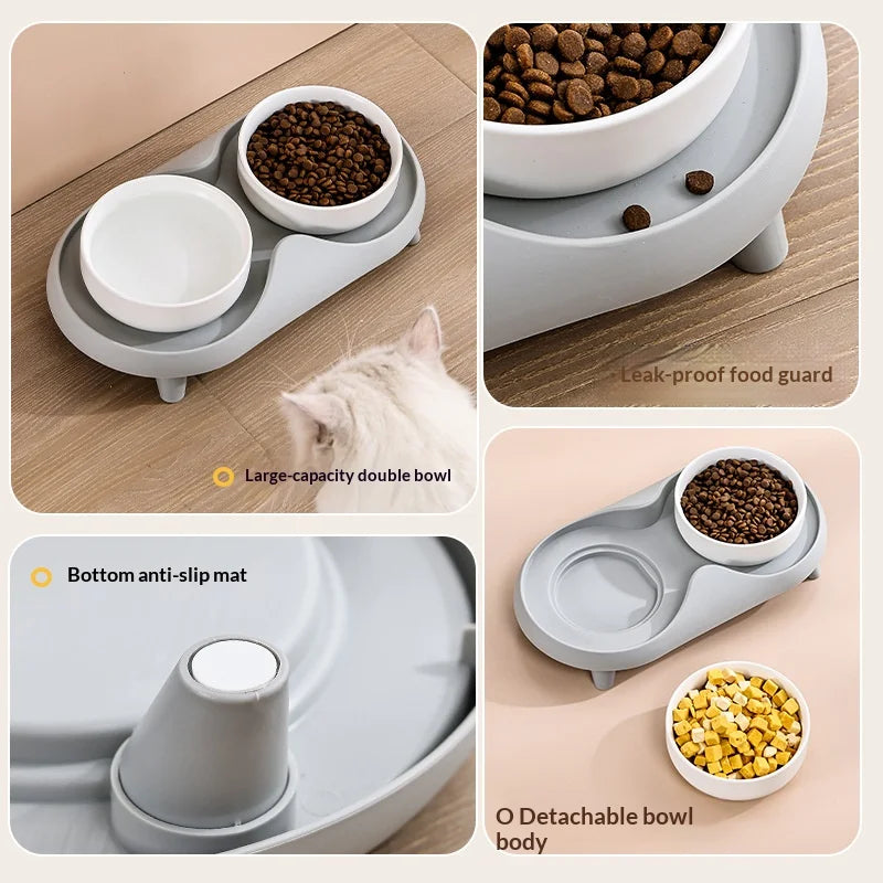Ceramic Double Pet Bowl Elevated Design - Non-Tip Stable Large Capacity Cat Dog Food Water Dish Ant Proof Feeder