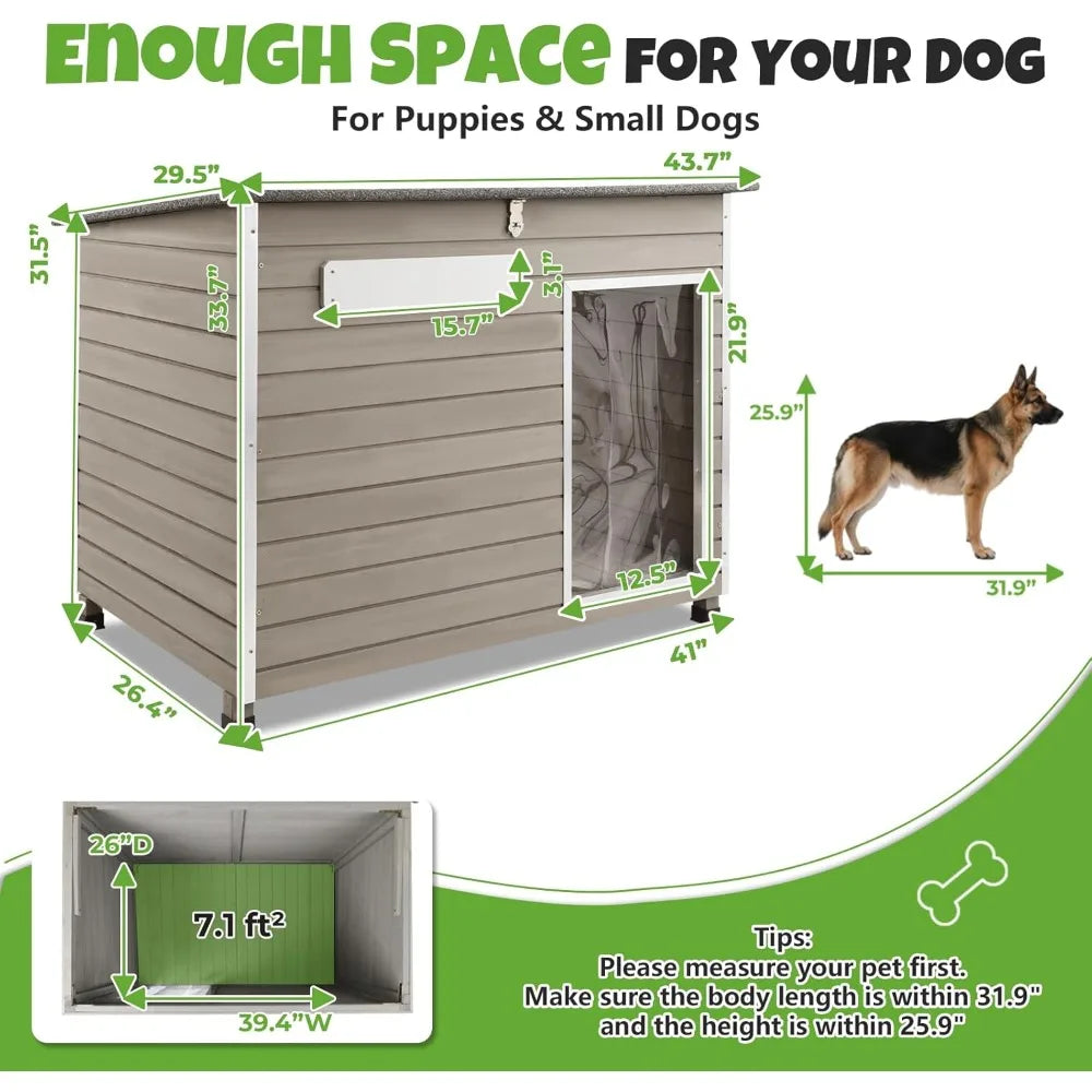 Wooden Dog House Outdoor, XL Weatherproof Dog Houses with Adjustable Vent Windows, Chew-Resistant Frame, Removable Floor