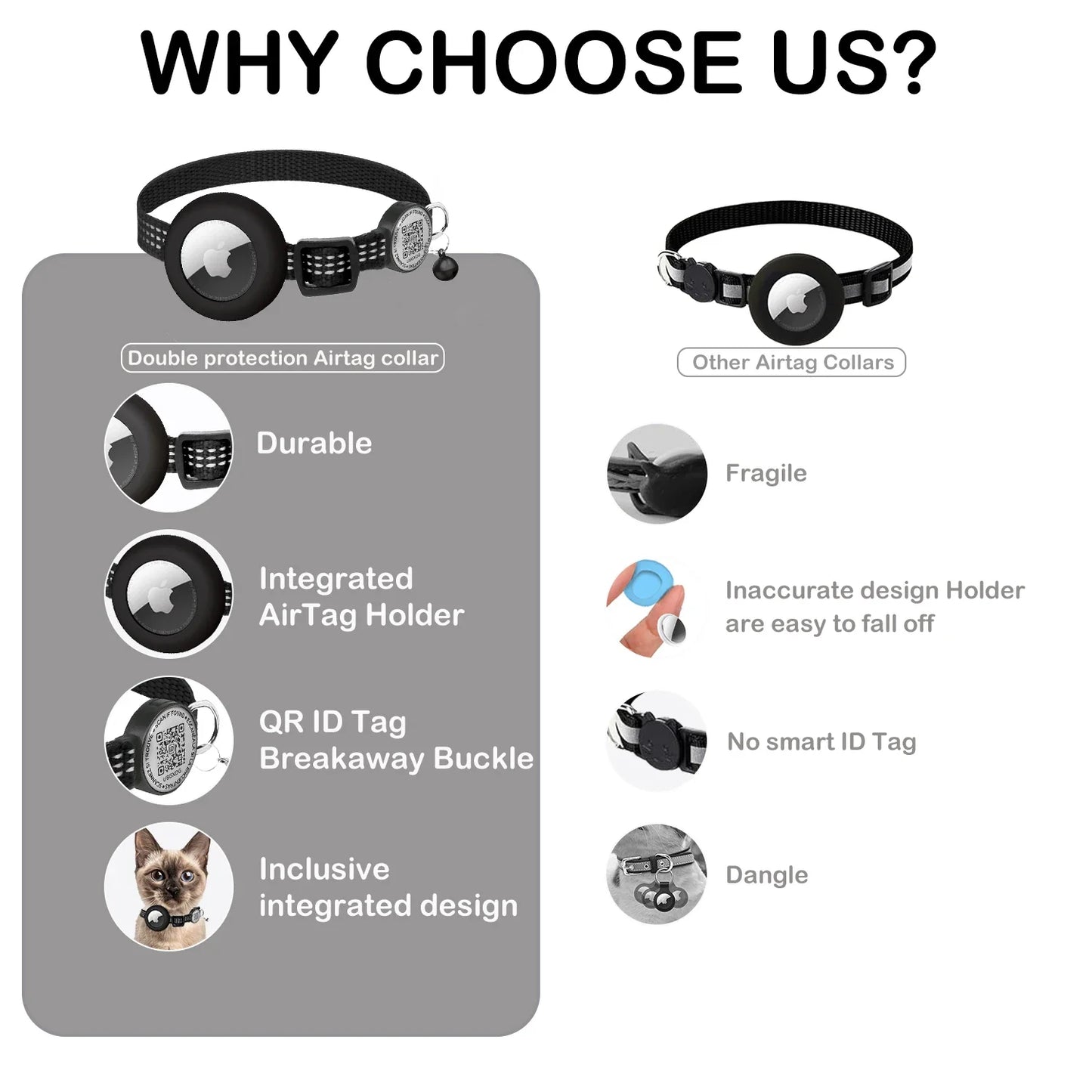 for AirTag GPS Cat Collar with QR Tag, Reflective Apple Tag Pet Collar with Air Tag Holder & Cat Tag, AIRTAG Case Kitten Collar