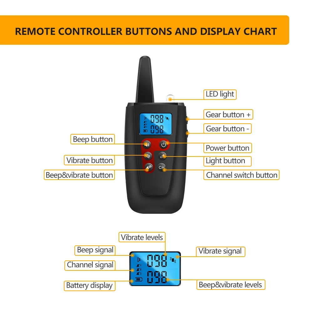 No Shock No Pins Dog Training Collar 3300ft Remote IP67 Waterproof Rechargeable Pet Training Collar Sound Vibration Shock Free