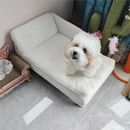 Luxury Elevated Dog Sofa Bed with Backrest Plush Cushion Wooden Legs Raised Dog Bed Lounger Chair for Small Medium Dog Cat Chair