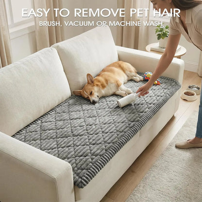 Winter Thick Flannel Sofa Cushion Grid Plush Seat Cover Warm Soft Fluffy Chaise Lounge Mat Couch Protector Living Room