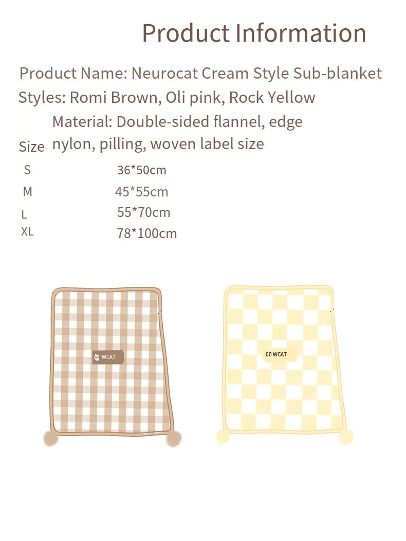 Winter Cream Color Plaid Flannel Pet Blanket, Double-Sided Soft Warm Fleece Throw for Small Dogs and Cats，Warm Cuddler Bed Mat