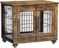 Lulive Dogs Crate Furniture for Medium Dogs, 32'' Dogs Kennel Indoor with Cushion & Wheels Wooden Doges Cage Double Doors Dog,Cu