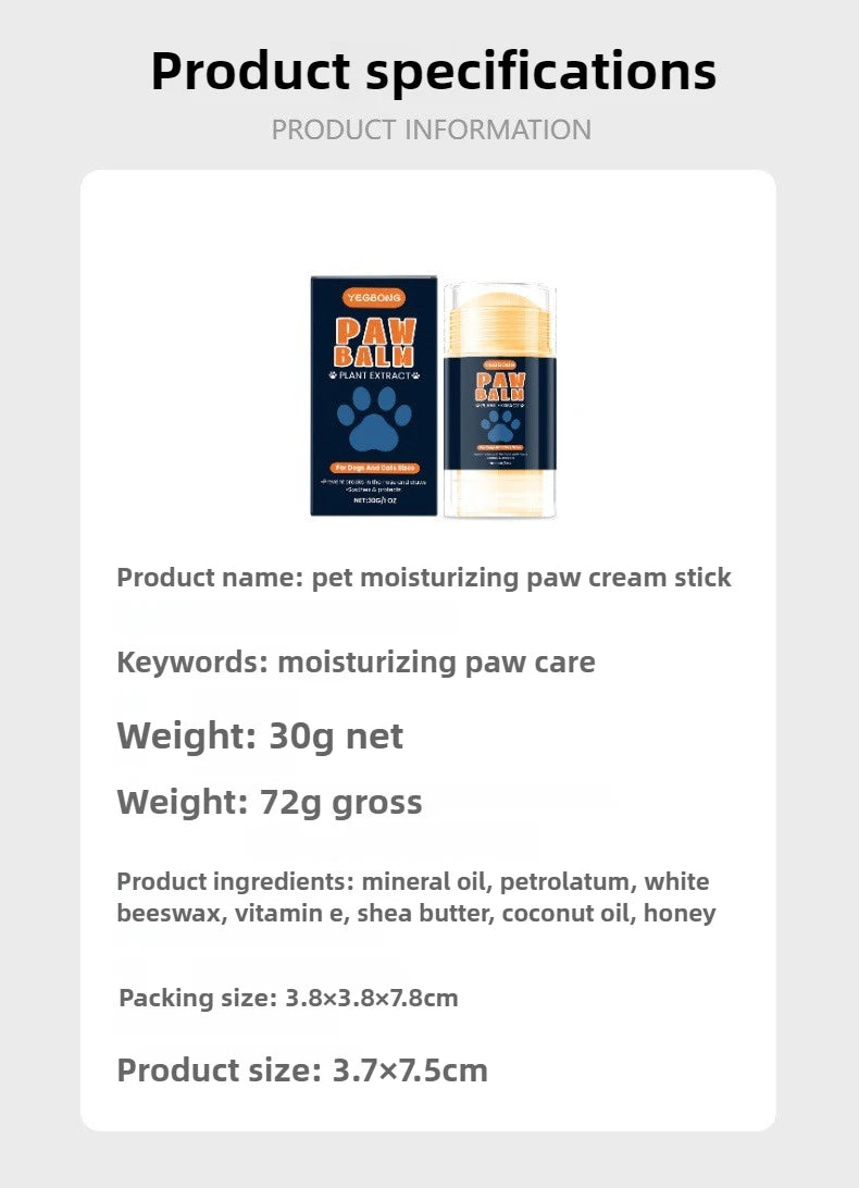 YEGBONG Pet Paw Stick for Dogs Cats Natural Balm Dry Cracked Paws Protection Hypoallergenic Safe Licking Nourishing Care Winter
