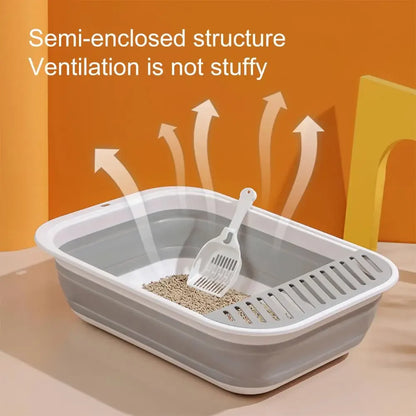 Portable Cat Bedpans Foldable Cat Toilet Large Capacity Semi-closed Pet Cat Litter Box Anti Splash Cat Tray Cleaning Bath Basin