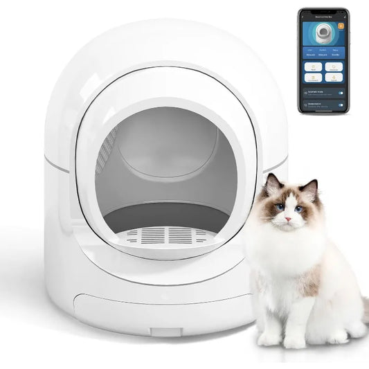 Self Cleaning Cat Litter Box Large Automatic Cat Litter Box with APP Control Odor Removal Safety Protection, for Multiple Cats