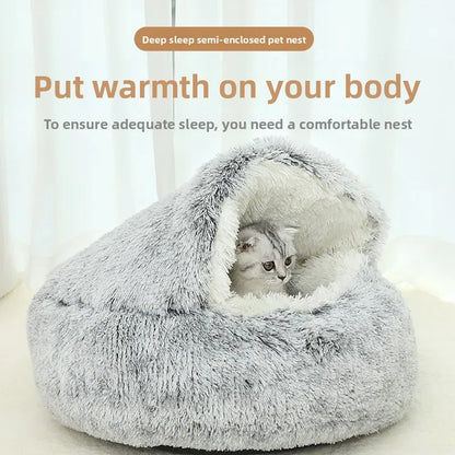 Pet Autumn and Winter Warm Shell Semi-Enclosed Cat Bed Pure Cotton Pet Cat Bed Semi-Enclosed Dog Bed Dog Bed Enclosed Cat Bed