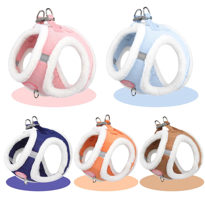 Winter Cat Dog Harness and Leash Comfortable Plush Pet Vest Harness for Small Dogs Cats Outdoor Walking Lead Chihuahua Collar