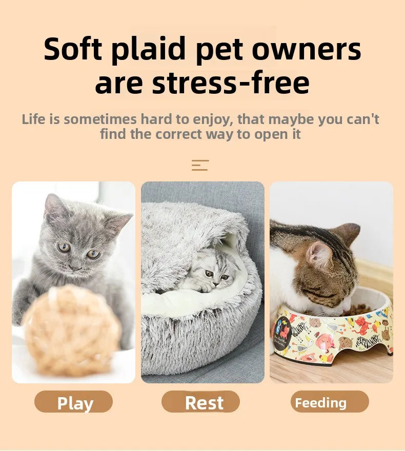 Pet Autumn and Winter Warm Shell Semi-Enclosed Cat Bed Pure Cotton Pet Cat Bed Semi-Enclosed Dog Bed Dog Bed Enclosed Cat Bed