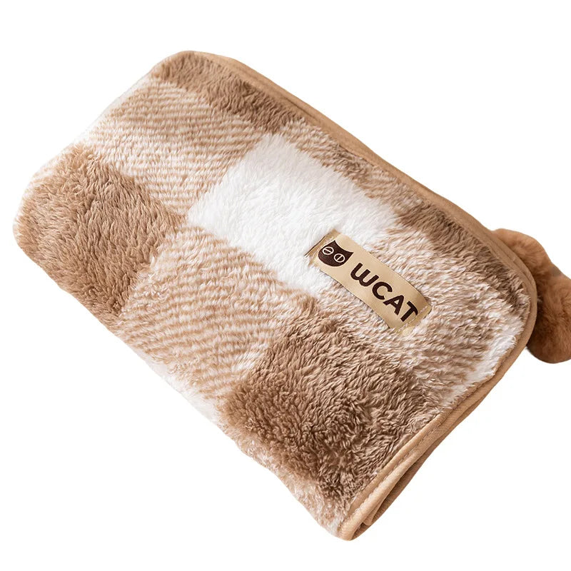 Winter Cream Color Plaid Flannel Pet Blanket, Double-Sided Soft Warm Fleece Throw for Small Dogs and Cats，Warm Cuddler Bed Mat