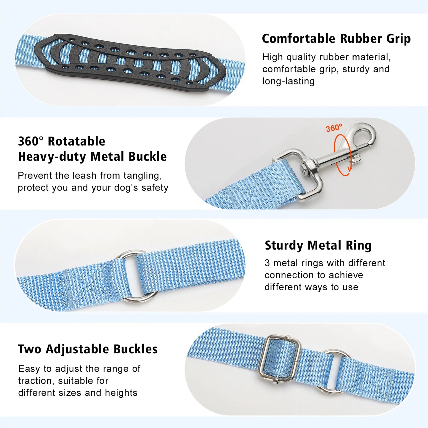 Tivray Hands Free Dog Leash with Sponge Handle 8.5ft Versatile Crossbody Waist Leash with 3 Rings for Puppy Leash for Walking