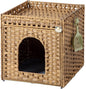 Cat Litter Box Enclosure Furniture, Hidden Litter Box with Mat and Fence, Handwoven Rattan Cat House with Two S-Shaped Hooks for