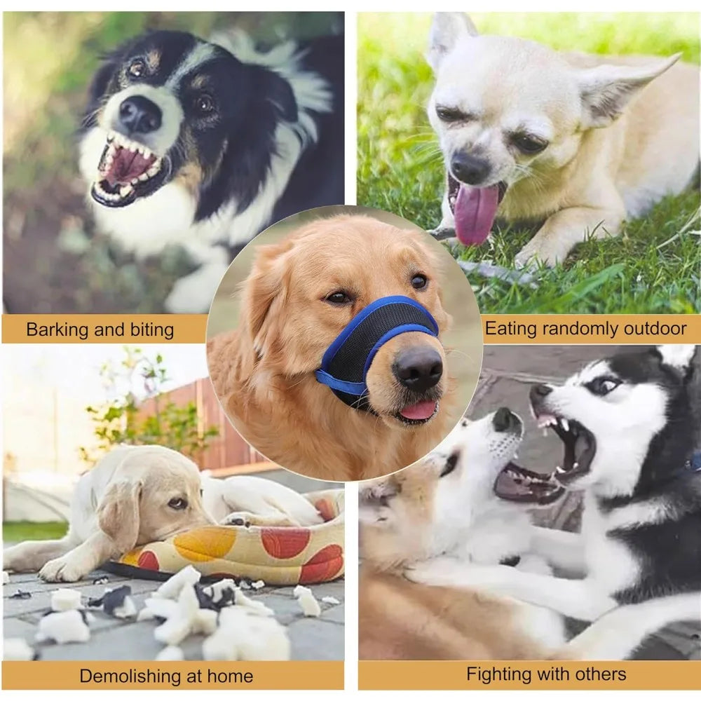 Dog Muzzle,Soft Nylon Muzzle Anti Biting Barking Chewing Air Mesh Breathable Adjustable Pets Muzzle for Small Medium Large Dogs