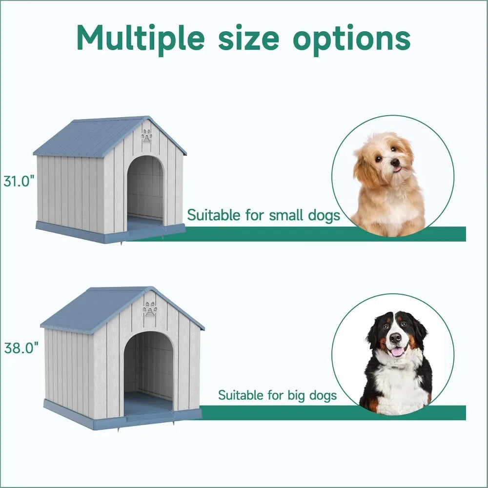 38in Large Outdoor Dog House,Durable Water Resistant Resin Dog House,Doghouse for Small to Large Dogs Indoor or Outside