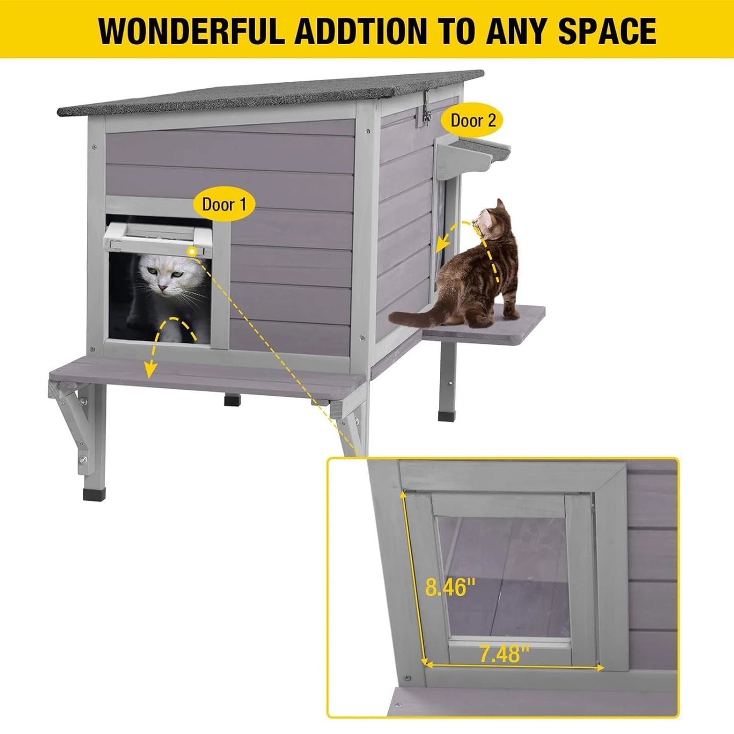 Wooden Heated Cat House with Heating Pad | Waterproof Roof