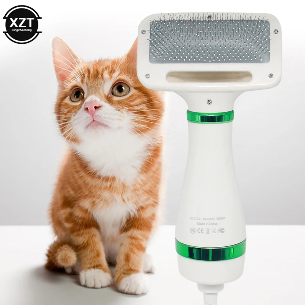 Cat sitting next to a grooming tool with 'XZT' branding on a white background