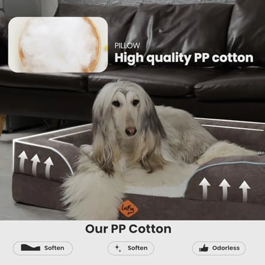 Large Orthopedic Premium Memory Foam Dog Bed Dog Sofa with Washable and Removable Suede Cover Waterproof Liner and Non-Slip Bot