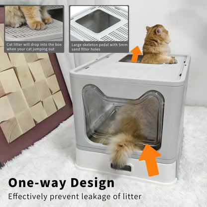 Bingopaw Stainless Steel Cat Litter Box with Lid Front Entry and Top Exit Toilet Box with Litter Scoop for Kittens,Easy Cleaning