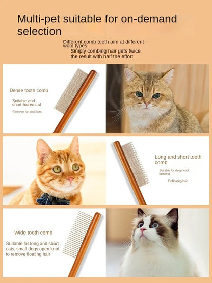 Cat Comb Cat Accessories Stainless Steel Pet Hair Remover Wooden Handle Solid Cat Hair Comb Pet Grooming Dog Brush Cleaning Tool