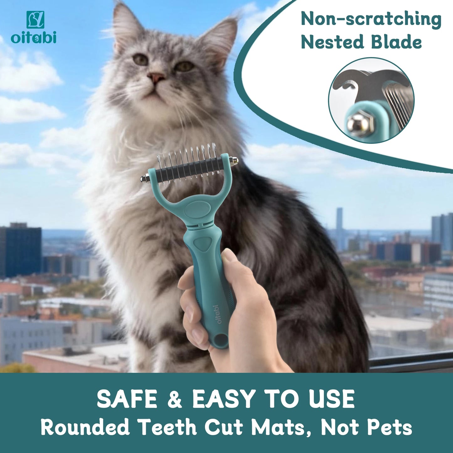 OITABI 1/2PCS Pet Hair Removal Comb One-Click Self-Cleaning Grooming Brush, De-Shedding Comb for Short & Long Hair, Pet Grooming