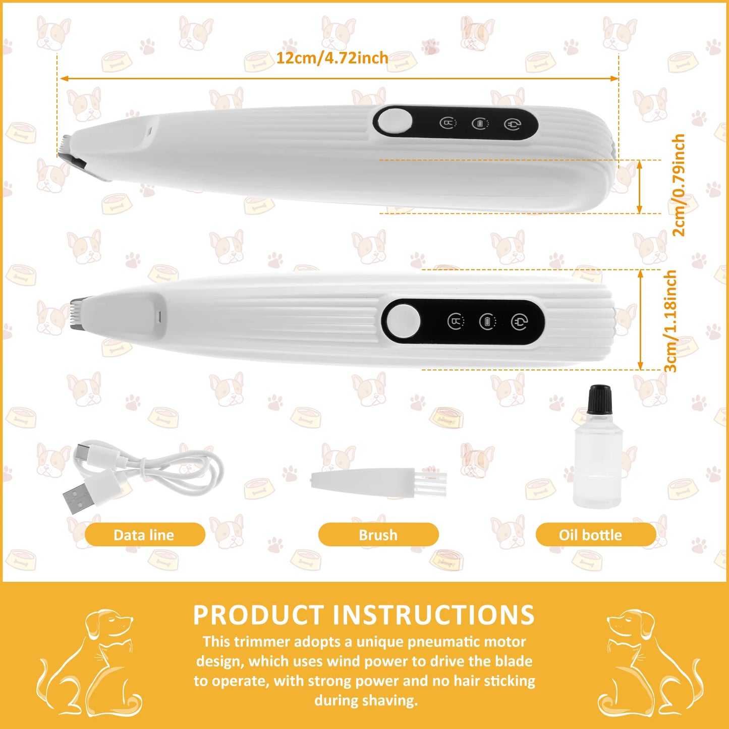 Professional Dog Grooming Clippers with LED Light USB Rechargeable Low Noise Dog Paw Clippers Portable Pet Hair Trimming Tool