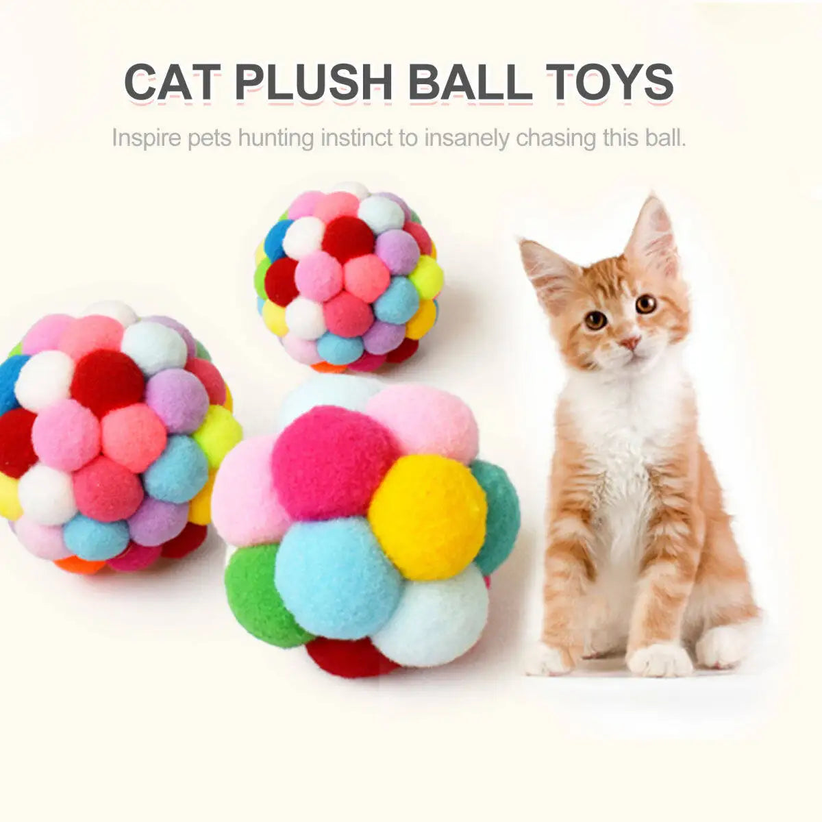 1/3 PCS Cat Toys Colorful Plush Ball Toys Comes with Bells Pet Interactive Toys Suitable for Kittens to Play with