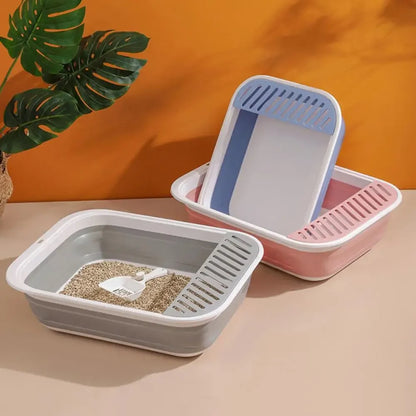 Portable Cat Bedpans Foldable Cat Toilet Large Capacity Semi-closed Pet Cat Litter Box Anti Splash Cat Tray Cleaning Bath Basin