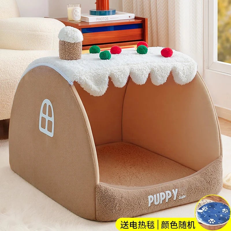 Warm Winter Thickened Semi Enclosed Dog Bed Tent Luxury Villa Cave For Large Dogs And Corgis Cozy Home Bedroom Christmas Gift