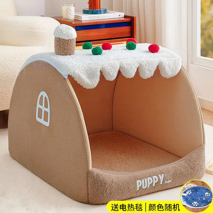Warm Winter Thickened Semi Enclosed Dog Bed Tent Luxury Villa Cave For Large Dogs And Corgis Cozy Home Bedroom Christmas Gift
