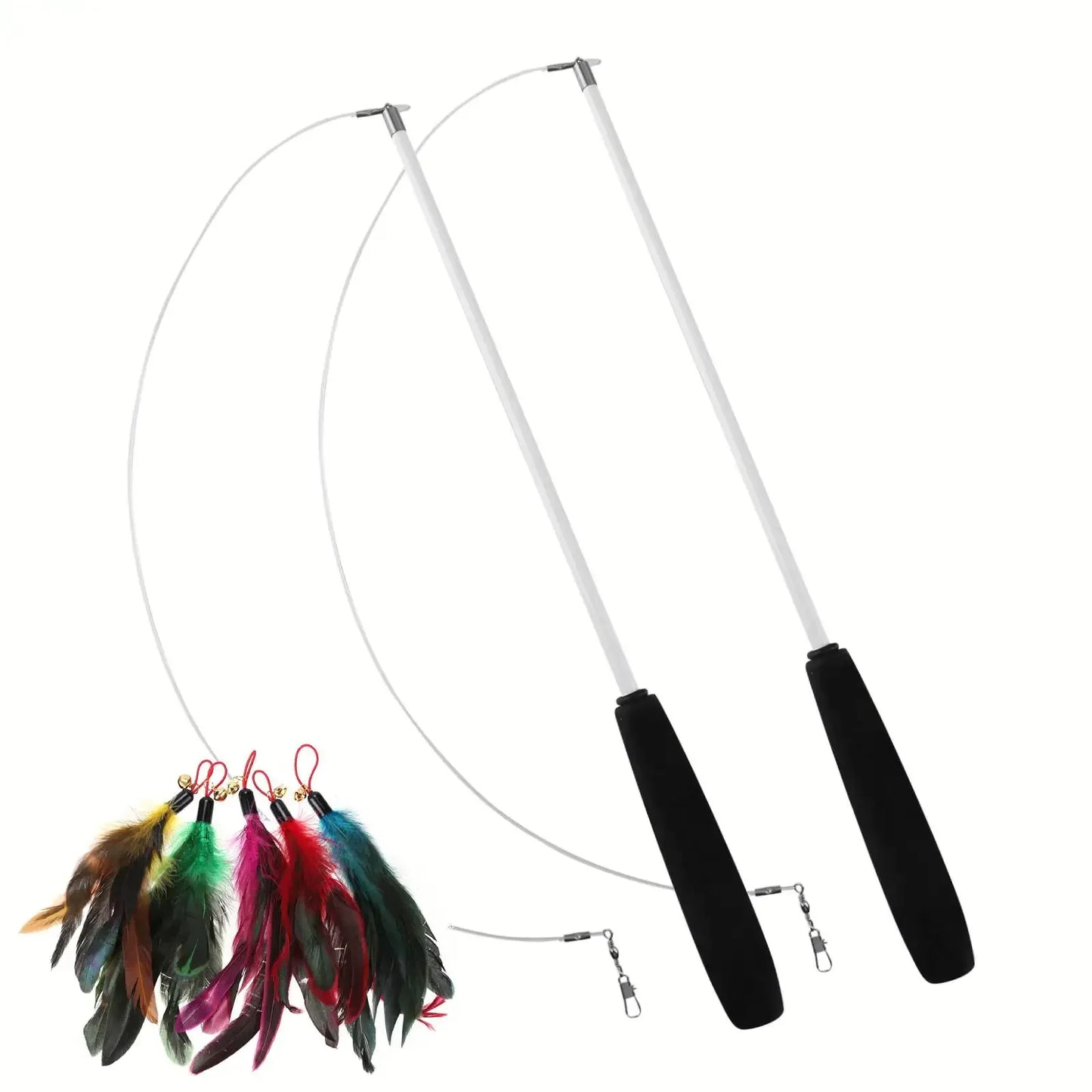 Cat Teaser Wands Three-section Telescopic Fishing Pole Wand Kitten Funny Catcher Teaser Stick Rod Interactive Stick Teaser Toys