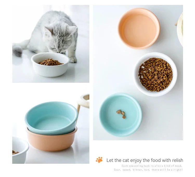 Cat Supplies Food Water Bowl Pet High Foot Feeding Dish Cats Dogs Ceramics Feeder Elevated Cat Ceramic Bowls Height Adjustable